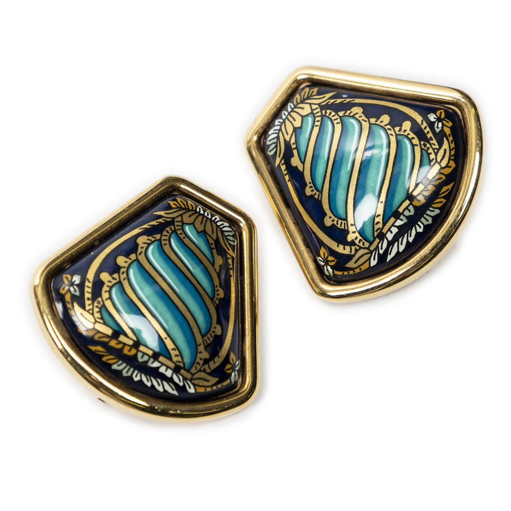 Hermes Cloisonne Enamel Clip On Earrings